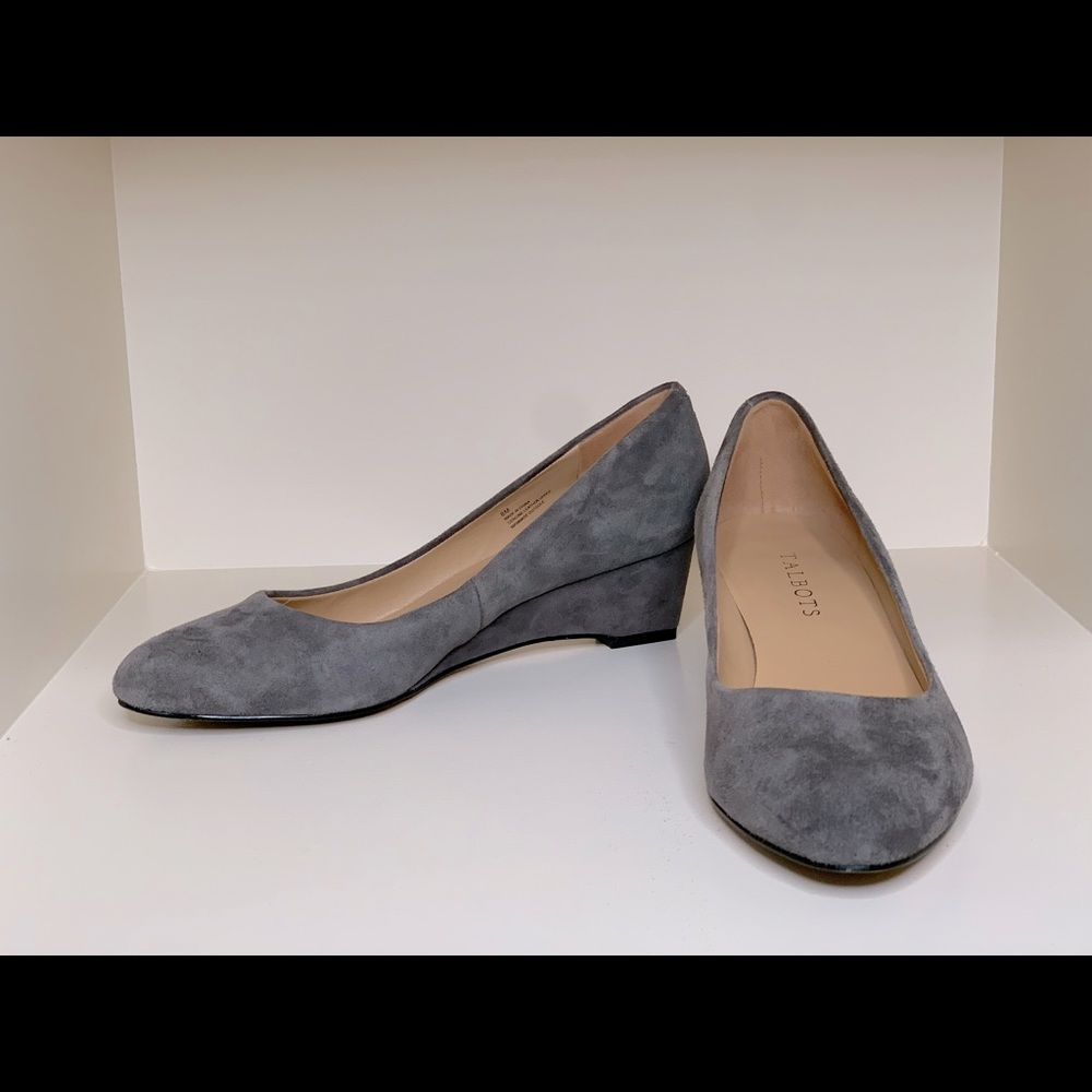 TALBOTS grey suede kitten heel wedge
